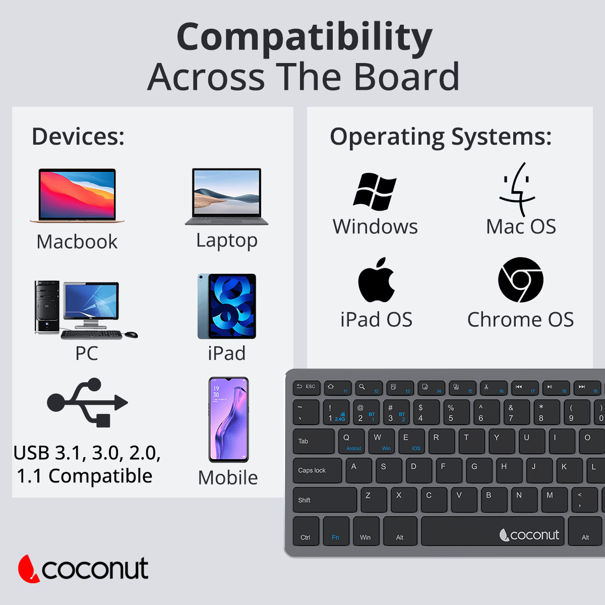 Wonder Multi-Device Wireless Keyboard with sleek, modern design